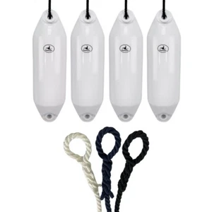 4 x HURRICANE Boat Fenders: White PM02 - FREE SPLICED END 10MM ROPE - Picture 1 of 2