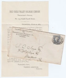 RARE Bald Eagle Valley Railroad Pennsylvania PA 1884 Philadelphia Cover & Letter - Picture 1 of 2