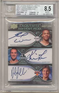 2008 UD EXQUISITE RUSSELL WESTBROOK KEVIN LOVE DANILO GALLINARI TRIPLE AUTO /199 - Picture 1 of 2