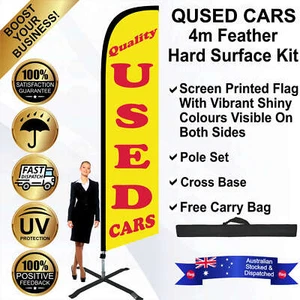 QUALITY U SED CARS Yellow 4m Feather Flag/Banner Kit with Cross Base *Striker - Picture 1 of 10