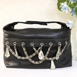 Jean Paul Gaultier Handbag Black Leather Chain Crystal Detail Vintage Used F/S - Picture 1 of 12