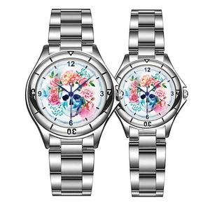 Reloj Calavera Floral, Colorido Diseño de Arte Floral, Único Unisex Gótico Abanicos Regalo - Imagen 1 de 5