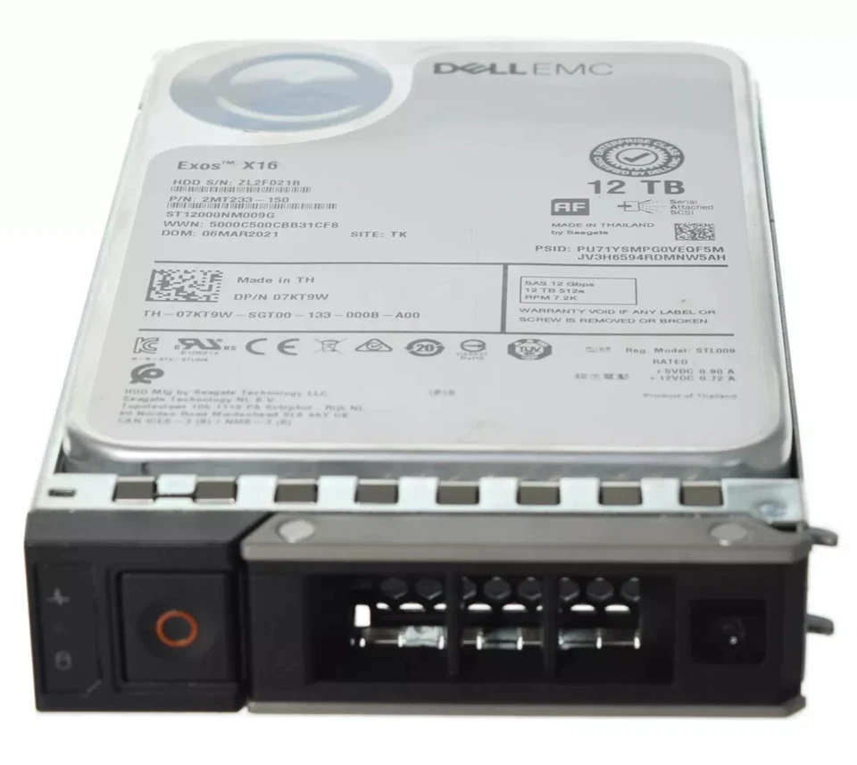 Dell 12TB 7.2K SAS 12G 3.5" 512e HDD ST12000NM009G 7KT9W + 14-16th Gen Caddy - Image 1 of 1