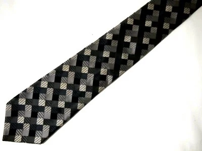 Corbata de Colección Geoffrey Beene Para Hombre Negra Gris Plata Geométrica 61" de Largo Foto 1 de 4