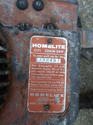 Vintage Homelite C-71 Chainsaw for Parts or project FROZEN - Image 1 of 3