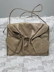 CARLOS FALCHI Estate VTG Tan Ostrich Skin Gathered Flap Large Crossbody Bag - Picture 1 of 14