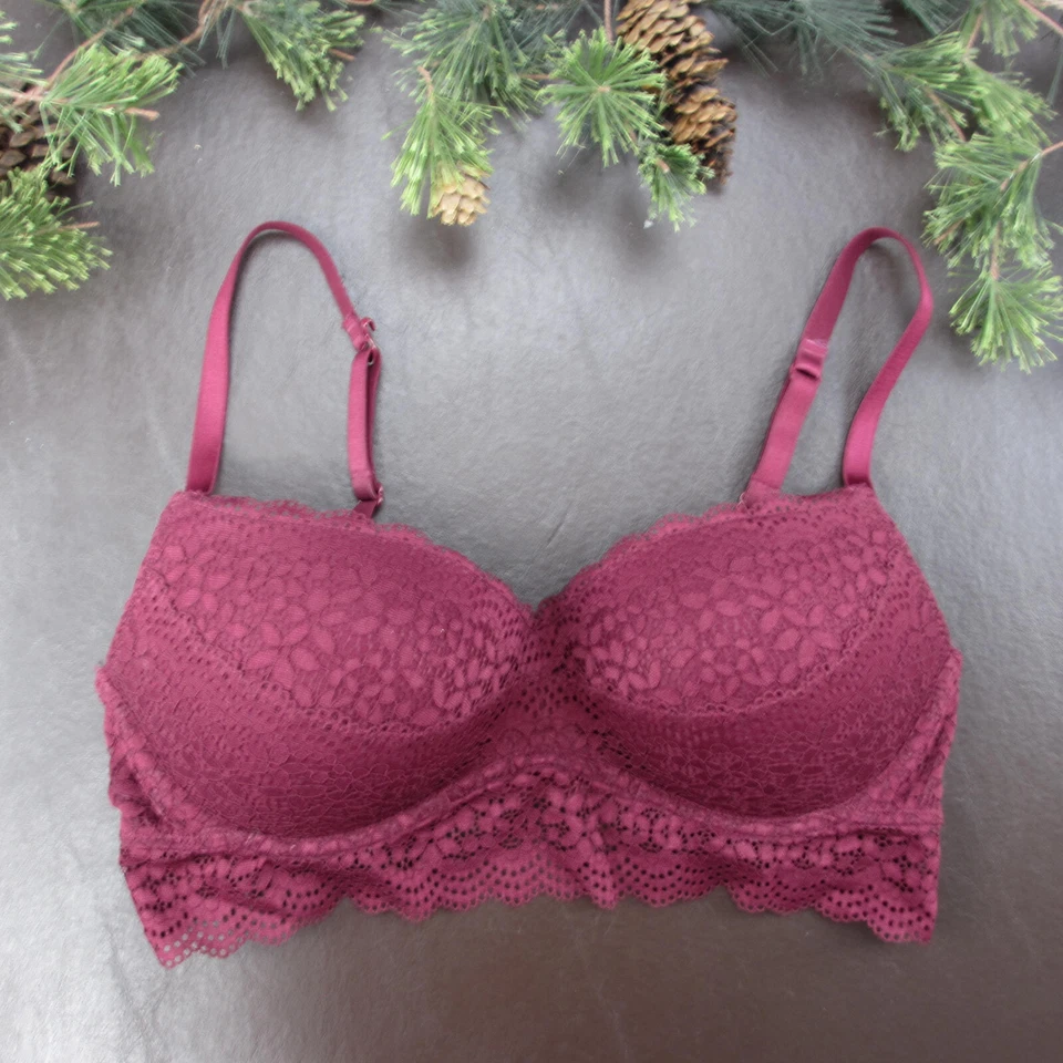 Sujetador Xhilaration 36C Granate Encaje Acolchado Inalámbrico Cierre Ajustable Espalda Foto 1 de 4
