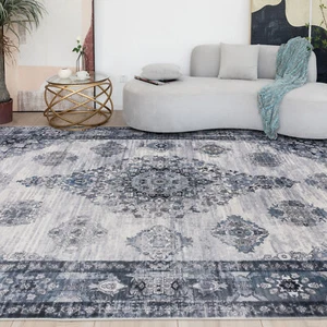 Extra Large Blue Grey Soft Beautiful Blossom Mandala Carpet Hallway Runner Rug - Picture 1 of 17