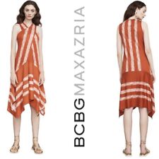 BCBGMaxAzria Ada Shibori Dress Asymmetrical Sharkbite Sleeveless Orange Red Sz S