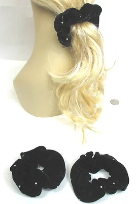 LOT OF 2,4,12--Soft Black Velvet (Stone look  Attached) Hair Scrunchies-107-2 - Image 1 of 4