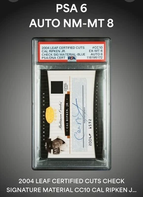 2004 Leaf Certified Cal Ripken Jr Check Signature Material Blue PSA 7 AUTO 8 - Image 1 of 2