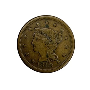 1846 BRAIDED HAIR LARGE CENT VF–XF 1C COPPER COIN - Picture 1 of 4