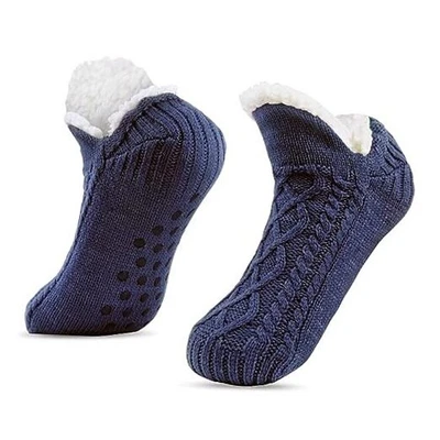  男式冬季拖鞋袜带抓手-保暖、模糊、抓绒午夜蓝 — 第 1/4 张图片