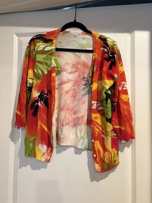 Joseph A. Orange Floral Print Cardigan Size L  - Image 1 of 3