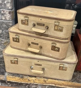 Seltenes 3er Set passendes Vintage Sears JC HIGGINS GEPÄCKSET 40er 50er hellbraun Wohndeko - Bild 1 von 18