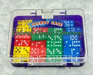 Moderno Estuche Juego de 56 Dominó Clásico de Colores en Estuche de Transporte con Bisagras de Plástico - Imagen 1 de 7