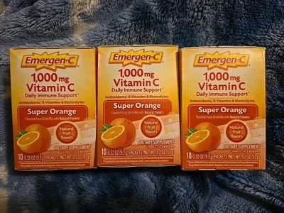 3 Pack (30 Packets Total) Emergen-C 1,000 mg Vitamin C ORANGE Drink Mix EX:06/26 - Image 1 of 2
