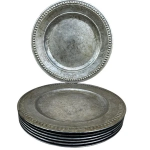 7 Piatti Caricabatterie Ceramica Fienile Perline Cena Peltro Invecchiato Argento Dorato 14" - Foto 1 di 9