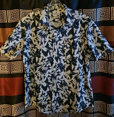 SPLIT Shirt Mens Large Hawaiian Button Up Stretch Skate Surf Navy Blue - Image 1 of 4