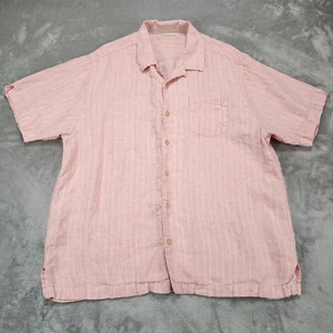 Camicia Tommy Bahama uomo XL lino bottoni manica corta righe tasca casual - Foto 1 di 12