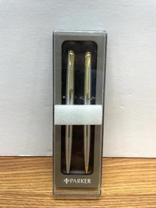 Parker Classic Stainless Steel Gold Trim Ballpen and Pencil Set Made In USA - Picture 1 of 8