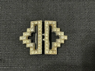 Hebilla de cinturón vintage Estate Art Deco tono plata con pedrería 2 piezas entrelazada Foto 1 de 4