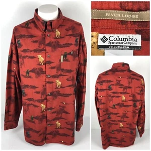 Columbia Mens XL Shirt River Lodge Hunting Dogs 100% Cotton All Over Dogs EUC - Picture 1 of 11
