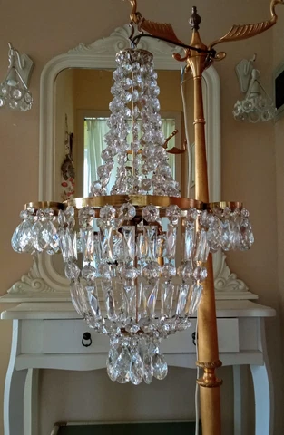 Vintage Brass & Crystals French Empire Chandelier Ceiling Lamp Light Cover