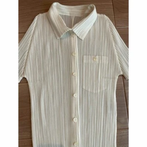 Issey Miyake Pleats Please Women's Collared Blouse Tops Ivory Button Ladies - Picture 1 of 5