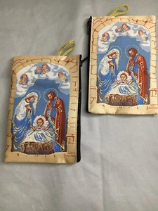 JESUS CATHOLIC Gold Rosary Pouch 2 Sided Zippered Icon Cloth Case Coin Bag 002 - Picture 1 of 3