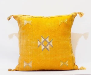 Authentic Moroccan Cactus Silk Pillow Cover 18X18, Moroccan Decorative Sabra - Picture 1 of 9