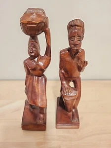 Pair Of Vintage Hand Carved Tribal Figures - Picture 1 of 4
