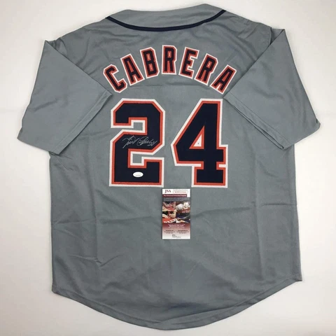 Autographed/Signed Miguel Cabrera Detroit Grey Baseball Jersey JSA COA Cover