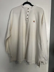 Vintage Rare 80s Apple Rainbow Logo XXL Employee Long Sleeve Henley Shirt Wek 2 - Picture 1 of 11