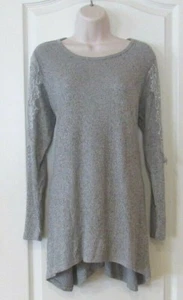 Premise Sharkbite Long Slv w/Lace Trim Top Gray HRT Women's Sz L NWT MSRP$68 - Picture 1 of 3