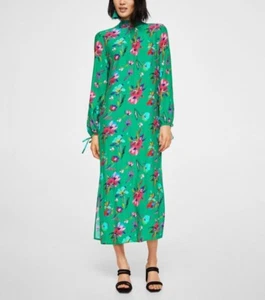 MNG MANGO Bow Floral Printed Maxi Dress Long Sleeve High Neck Women's Size XS - Picture 1 of 9