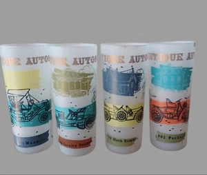 4 VINTAGE FROSTED ANTIQUE AUTOMOBILE GLASSWARE ~HIGH BALL~ GLASSES  - Bild 1 von 8