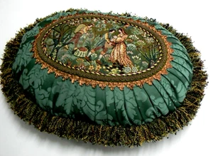 Tapestry / green damask Designer Oval Pillow - Picture 1 of 7