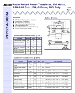 PH1214-300M Radar Pulsed Power Transistor 300 Watts 1.20-1.40 GHz 150 µS Pulse - Picture 1 of 3