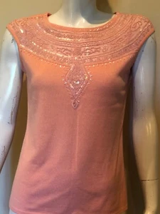 Escada Embellished Sequin Sweater Top Cap Sleeve Peach EU 36 US Sz 2 New $495 - Picture 1 of 6