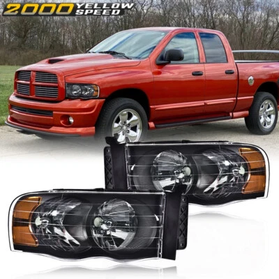 Fit For 2002-2005 Dodge Ram 1500 2500 3500 Clear Lens Black Housing Headlights  - Image 1 of 4
