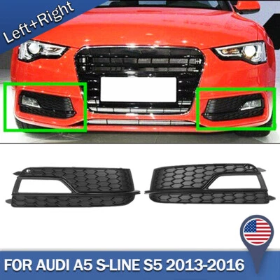 Pair For 2013-2016 Audi A5 S-Line & S5 Front Bumper Fog Light Grilles Cover Trim - Изображение 1 из 4
