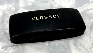 Eyeglass Sunglass Case Versace Black Velvet Lined Snap Hinge Black Faux Leather - Picture 1 of 7