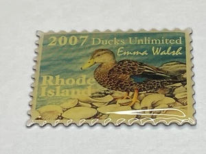 Old Ducks Unlimited DU Lapel Pin Rhode Island RI 2007 Postage Stamp Emma Walsh - Picture 1 of 2