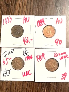 (4) vz und braun UNC Indian Cents (1883,1894,1906,1909) - Bild 1 von 3