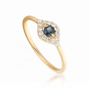 Anillo de oro de 14 quilates con diamantes y zafiro azul mal de ojo joyería de piedra de nacimiento de septiembre - Imagen 1 de 8