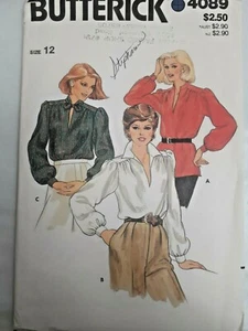 Blouse Top Pullover V Neck 12 Butterick 4089 Sewing Pattern VTG 80's UC FF Silk - Picture 1 of 6