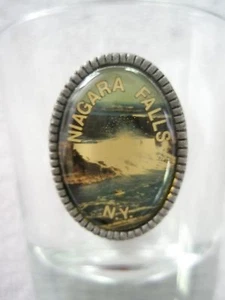 Shot Glass NIAGARA FALLS w/ photo on pewter emblem - Picture 1 of 3