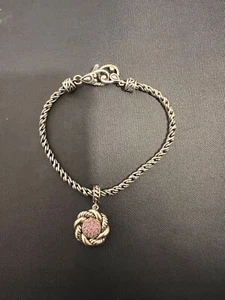Pink CZ Flower Bracelet Sterling 11.3 Grams, 6.5 Inches 0807 - Picture 1 of 2