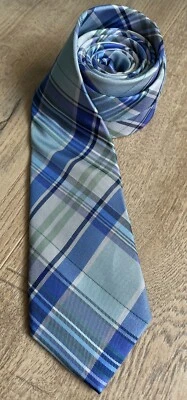 Express Mens Silk Tie Plaid Blue Green Purple Skinny  2.75  Wide x 61" Necktie - Image 1 of 4